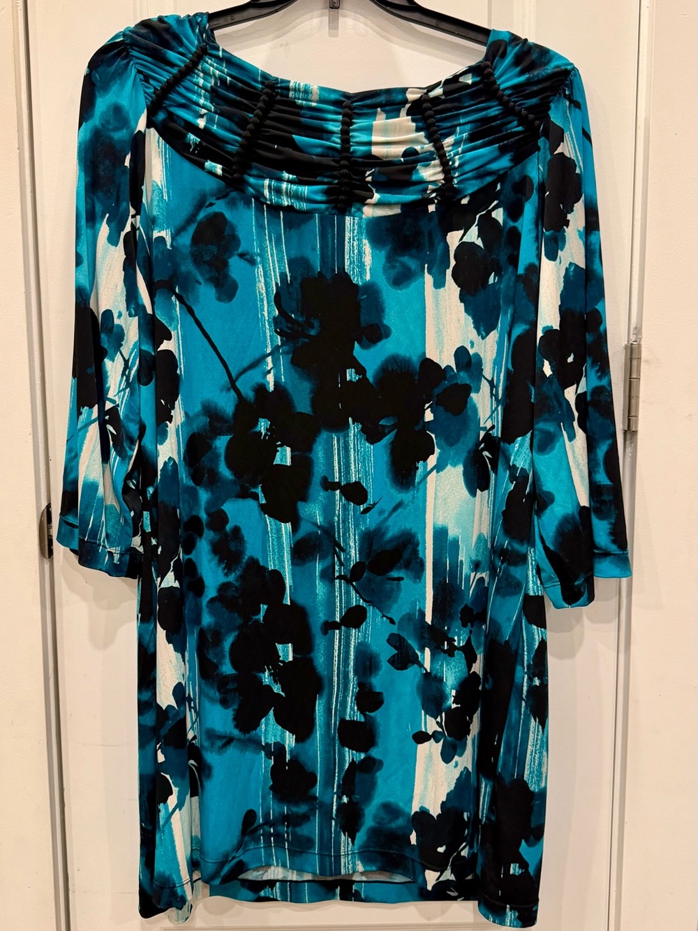 Alfani Teal and Black Floral Dress